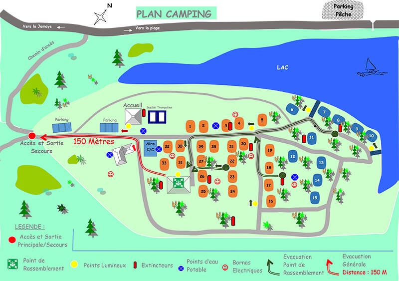Plan du camping du Lac dans le Périgord vert en Dordogne